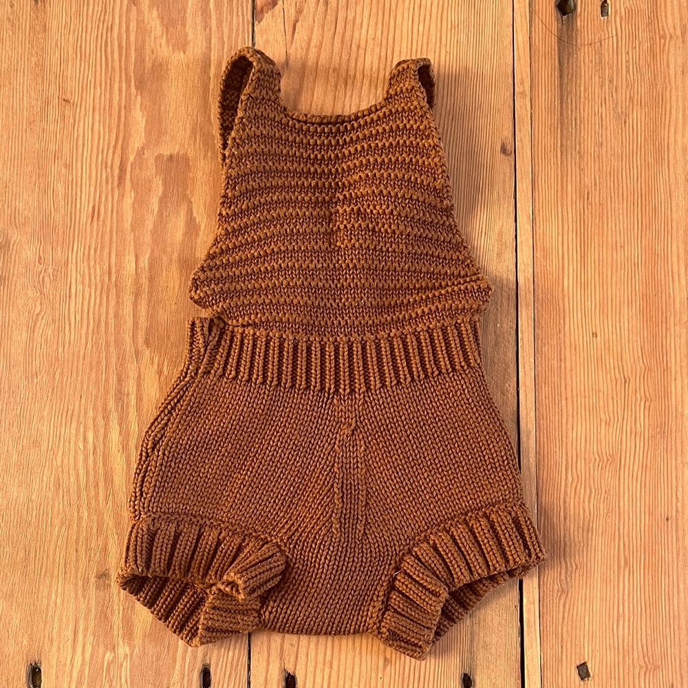 The Simple Folk brown knit romper, organic cotton 3-6 m